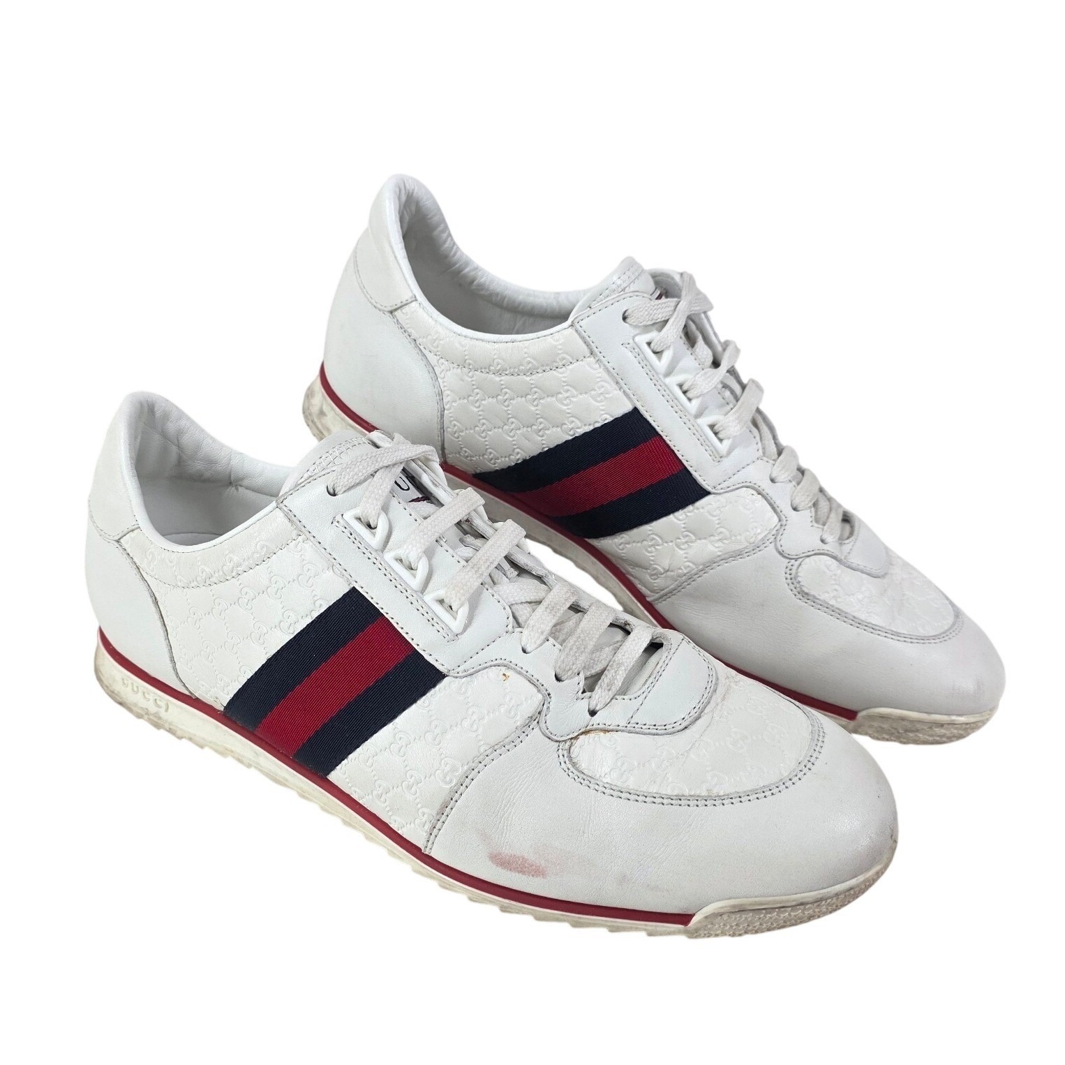 Gucci White Guccissima Leather Sneakers Mens 9 G Us 10 Wide Web Stripe Low Top